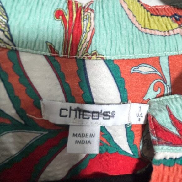 Chico's Tie Front Kimono Heavy Crinkle Gauze Size 8 Med Southwestern Boho Luxe - Picture 4 of 8